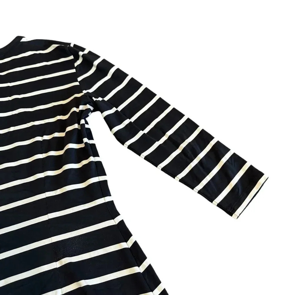 J. McLaughlin Back White Stripe Dress Shift 3/4 Sleeves Stretch Size Small Women - Picture 8 of 11